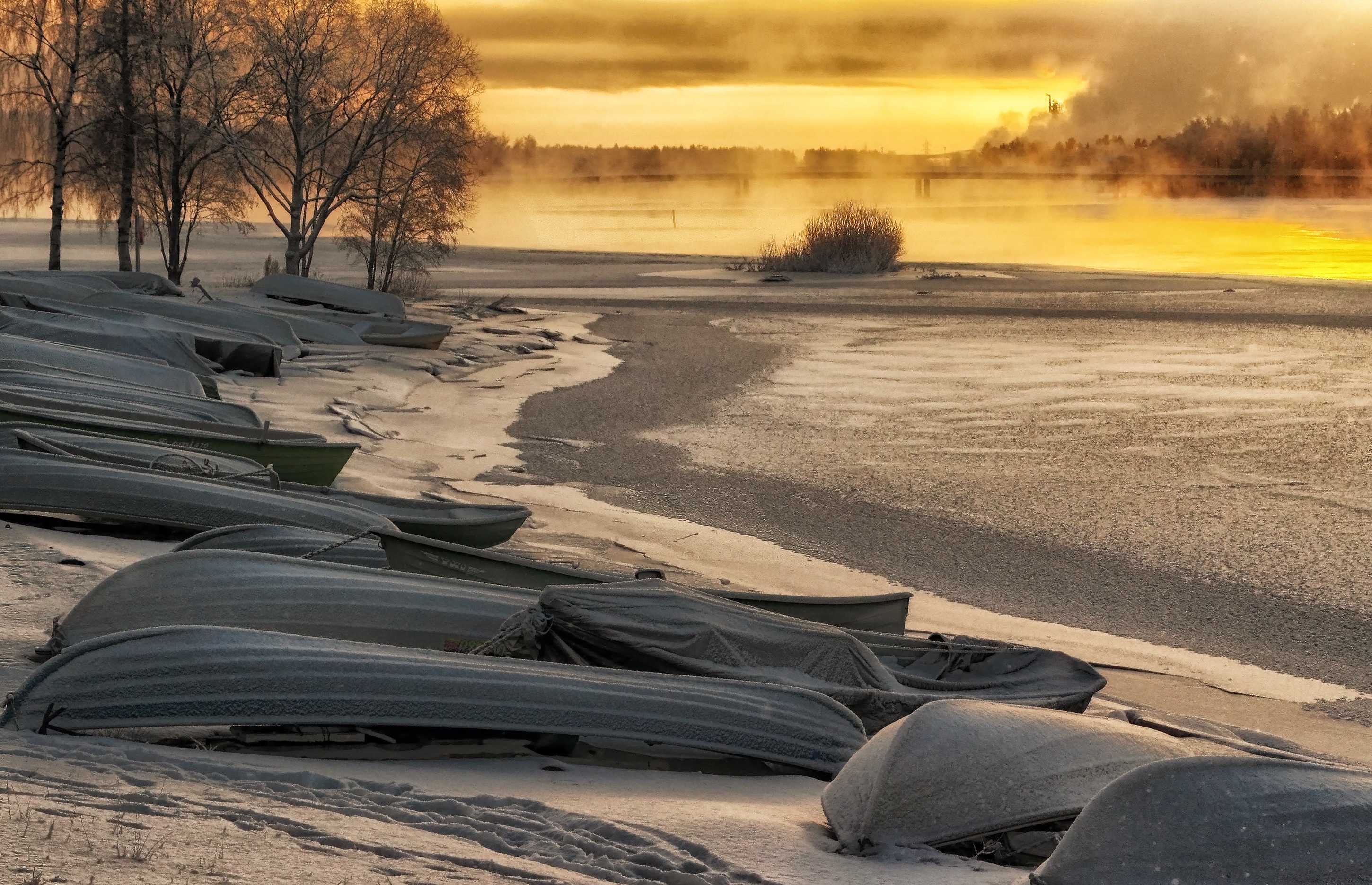 Boats under snow
